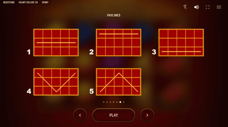 Heart Deluxe 2x - বাম থেকে ডানে পাঁচটি জেতার লাইনের চিত্র